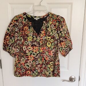 &merci Stacia Floral Puff Sleeve Lined Blouse - M